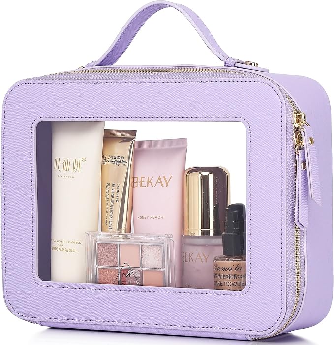 Pinkmik Clear Makeup Bag, (Purple, L) | Mahjong Tiles Bag ,Travel Cosmetics and Toiletries Case, Portable Makeup Organizer,Car Bag with Zipper,Waterproof, by Pinkmik