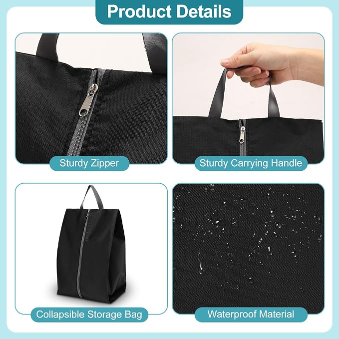 Paterr 18 Pcs Shoe Bags for Travel XX-Large Storage Packing Organizer Waterproof Shoe Carrier with Zipper Protable Covers for Travel for Women Men, Black - Image 3