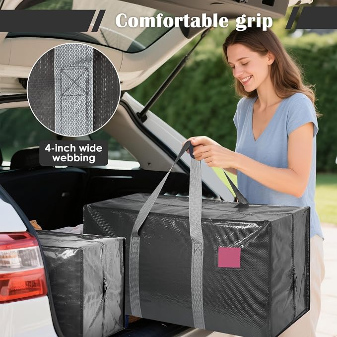 12 Pack Moving Bags with Full-Open Side Zipper, Extra Large 93L Heavy Duty Waterproof Foldable Storage Totes for College Dorm, Moving & Home Organization Gray - Image 6