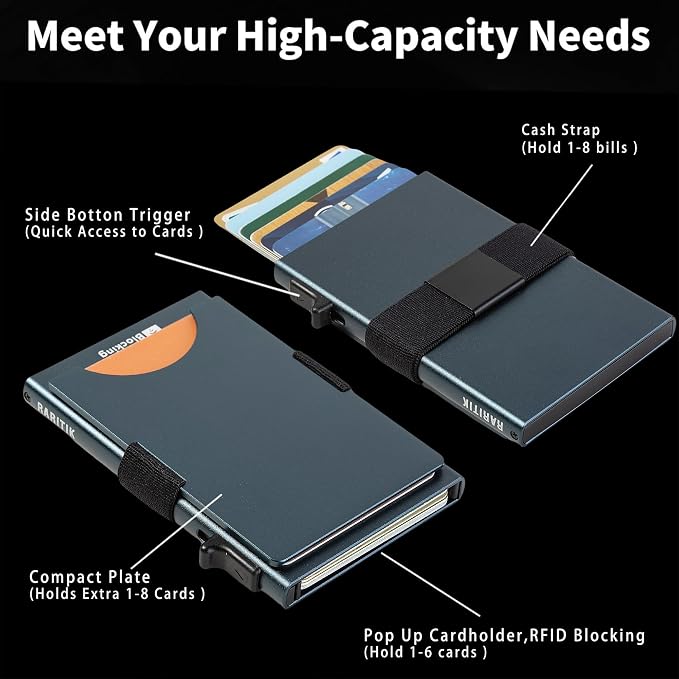 Slim Card Holder Wallet for Men, Minimalist RFID Blocking Pop Up Wallet, Smart Metal Business Card Case Holds 12 Cards, Money Clip, Front Pocket Wallet, Gifts for Men - Image 7