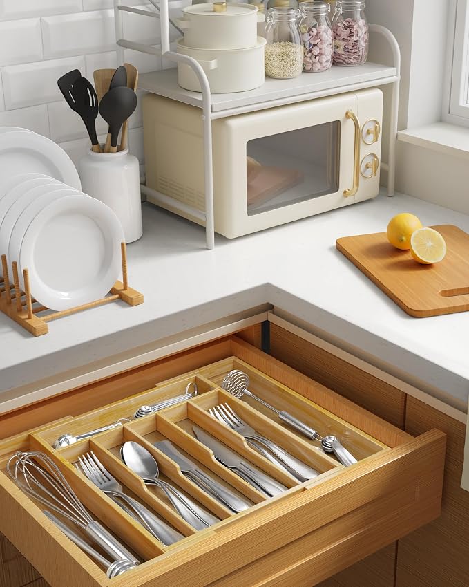 Kitsure Silverware Organizer, Bamboo Kitchen Drawer Tray, Natural, Large | Expandable Drawer Kitchen Organizer, Cooking Utensils & Cutlery, Sturdy & Thickened Design, Storage Solution - Image 6