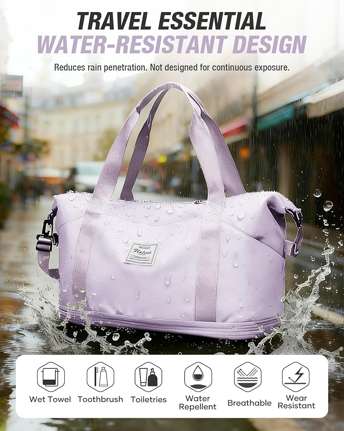 Expandable Travel Duffle Bag for Women Men, Large Gym Bag Travel Tote Bags, Waterproof Carry On Personal Item Bag Airline Approved, Workout Weekender Bag for Overnight Trip with Luggage Sleeve, Purple | Waterproof Carry On Personal Item Duffel Bag 40L ... - Image 7