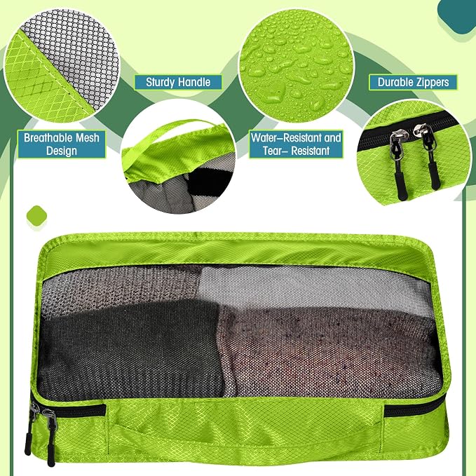 5 Pcs Packing Cubes for Suitcase Large Travel Cubes Carry on Luggage Organizer Bags for Clothes Accessories(S,Green) - Image 3