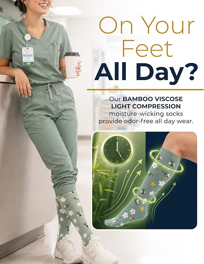 Pembrook® Bamboo Viscose Light Compression Socks - 3 Pairs | 8-15 mmhg Compression Socks | Knee High Comfort Support Socks - Image 3
