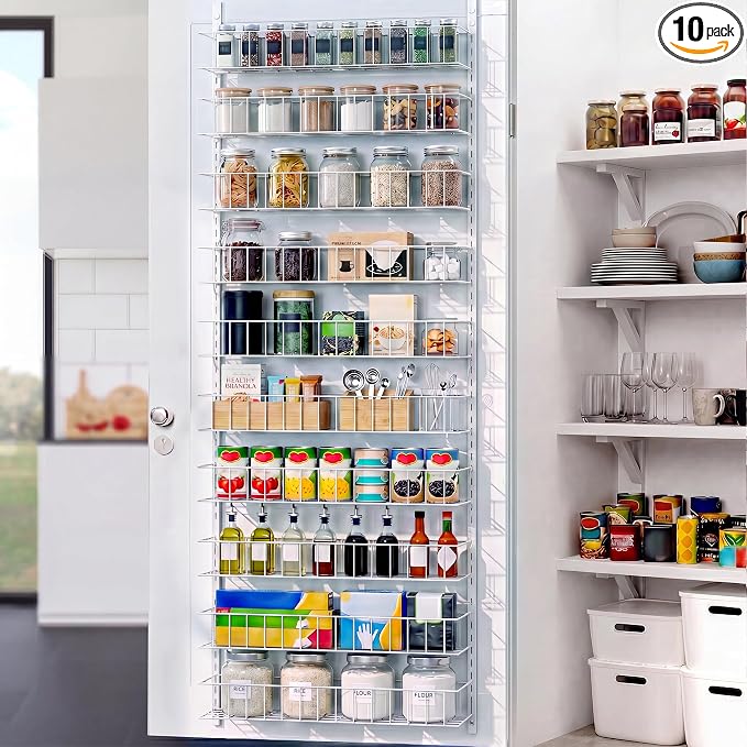 ElegantArray 10-Tier Pantry Door Organizer, White | Over The Door Pantry Organizer Rack and Storage, Hanging Spice Rack Shelves Door, Home Office Laundry Room Bathroom & Kitchen by Unknown