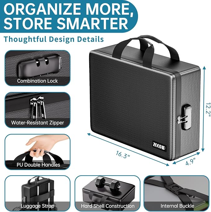 Fireproof Document Box with Lock, Hard-Shell File Organizer, Black | Water-Resistant Zipper,Letter Size,Large Capacity,Portable Safe Storage for Important Paperwork,Passports,Certificates - Image 3