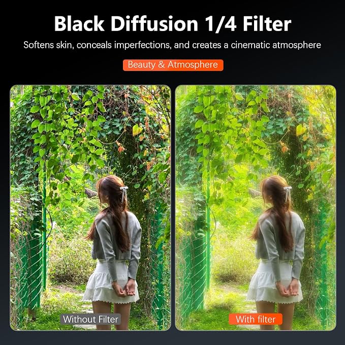 AMAZEAR Black Diffusion 1/4 Filter for DJI OSMO Action 6 Accessories Pro Mist Style Lens Filter to Soften Skin & Create Cinematic Glowing Highlights, Reduce Harsh Contrast, HD Optical Glass - Image 3