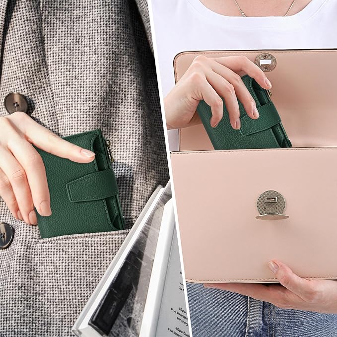 Small Wallet Women RFID Blocking Soft Leather Bifold Compact Card Holder Wallet for Women with Zipper Coin Pocket 4 ID Window - Image 8