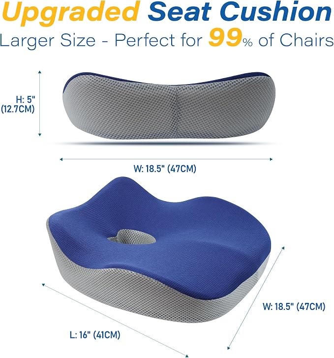 Allaboutsla Car Seat Cushion for Driving, Car Seat Pillow for Short Drivers | Ergonomic Memory Foam Seat Cushion for Pain Relief, Adult Booster Seat for Car, Butt Cushion for Car, Truck, Blue&Gray - Image 7