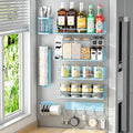 Magnetic Spice Rack for Refrigerator,8 Pack Magnetic Fridge Shelf, Moveable Spice Organizer with Hook Rack, Paper Towel Holder, Utensil Holder,cup lid holder, Super Magnetic Rack Set (Blue) by IYEBAU