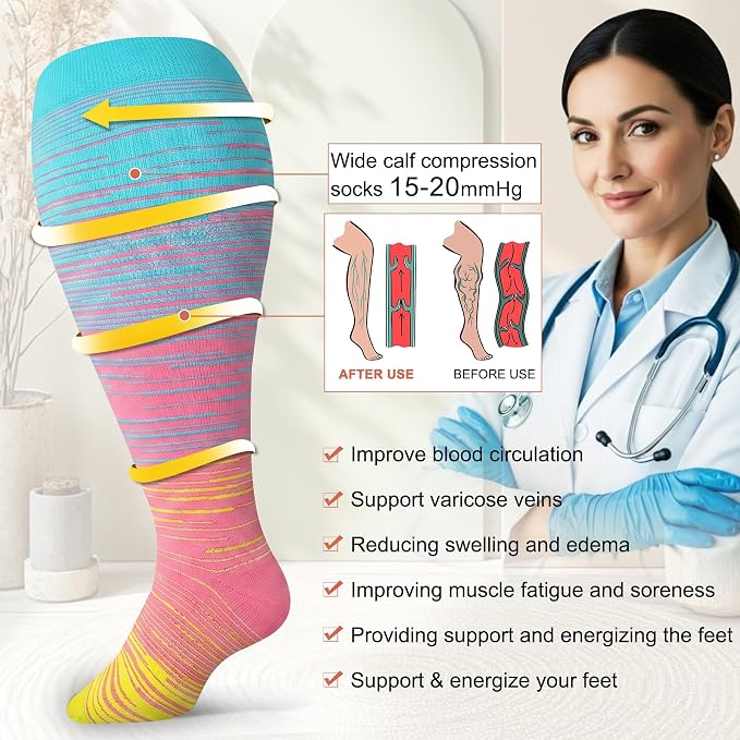 Diu Life 3 Pairs Plus Size Compression Socks for Women and Men Wide Calf Extra Knee High Support for Circulation - Image 5