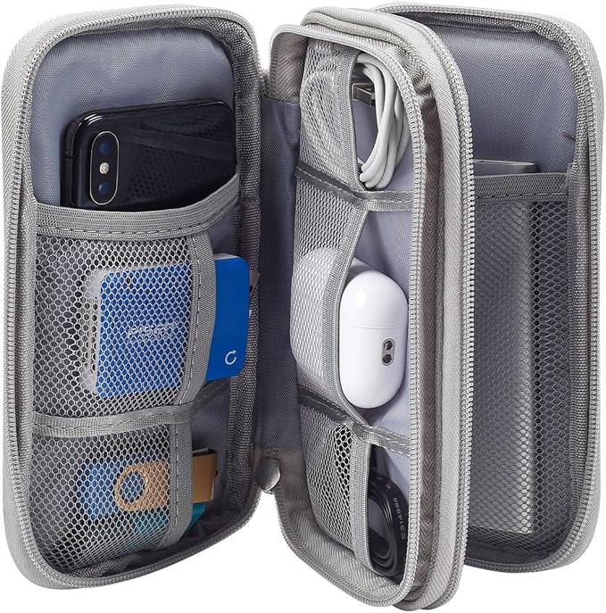CAAORDKSO Travel Essentials Electronics Organizer Case Tech Pouch, Cord Organizer Travel Cable Organizer Bag for Travel Accessories, Charger, Phone, Power Bank, Hard Drive (Light Grey, Large) - Image 4