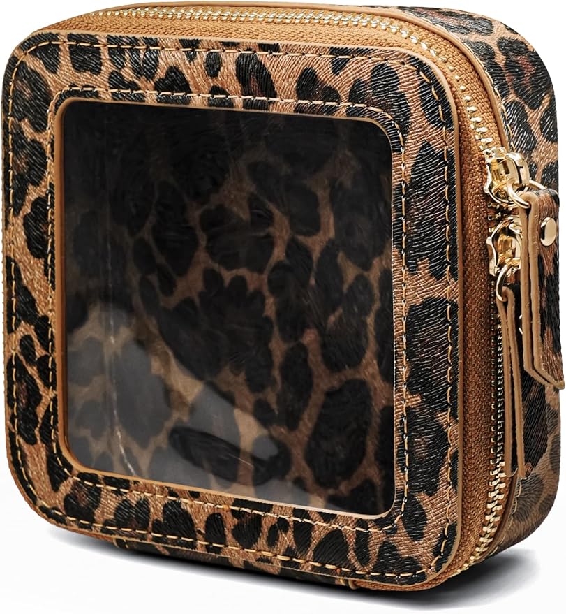 Small Makeup Bag Clear Mini Pouch Cosmetic Case Travel Leopard Make Up Bag for Purse Accessories Cheetah Print Travel Clear Case for Car Essentials Women Cute Leather Little Cosmetic Pouch with Zipper - Image 9