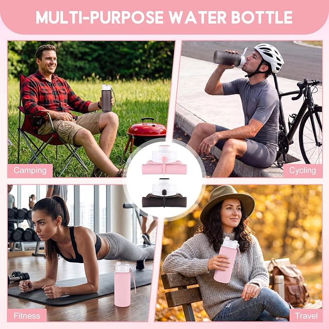 LemonRoad 2 Pcs 19 oz Silicone Collapsible Water Bottle, Pink Gray | Portable Foldable Water Bottle, Leakproof, Carabiner, Reusable, Lightweight, for Travel Sport Hiking Camping Cycling Office - Image 7