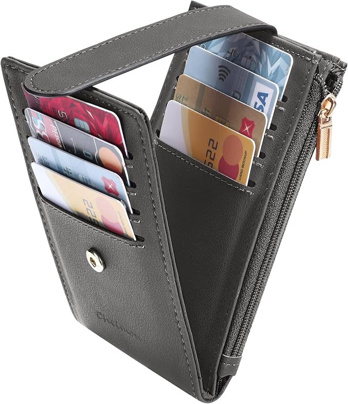 Chelmon Women's RFID Slim Card Holder Wallet | Thin Bifold Multi Card Case with Zipper Coin Pocket Purse for Women(Deep Grey) - Image 6