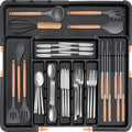 Homecor Silverware Organizer - Expandable Large Kitchen Drawer Organizer Utensil Organizer with 2 Removable Knife Blocks, 22"x 19"Cutlery Tray Drawer Dividers for Kitchen Flatware(6-9 Slots) (Black) by HOMECOR