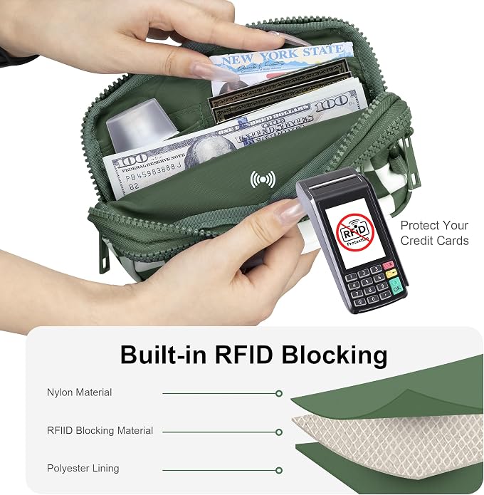 FODOKO Wristlet wallets for Women RFID crossbody bags with 4 Zippers | Checkered quilted nylon with credit card slots, cell phone organizer, and coin purse for travel and everyday carry - Image 6