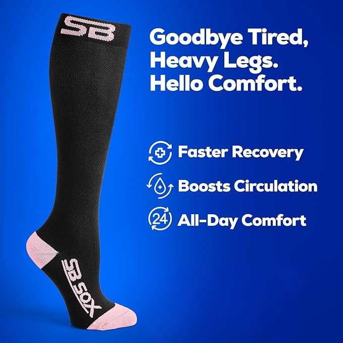 SB SOX Compression Socks for Men & Women (15-20mmHg) | Best Compression Socks for Flying, Medical, Sports, Wide Calf Fit, Pregnancy, and Daily Wear - Image 3