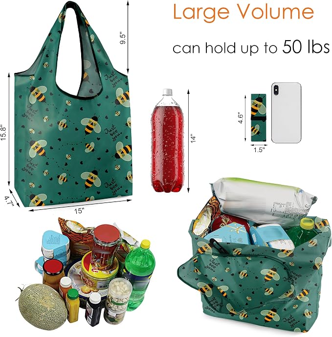 BeeGreen Animals Reusable Grocery Bags Bees Turtles Flamingo Peacock Alpaca Butterfly Lovers Gifts Shopping Bags Bulk 50LBS X-Large Foldable-Heavy Duty - Image 3