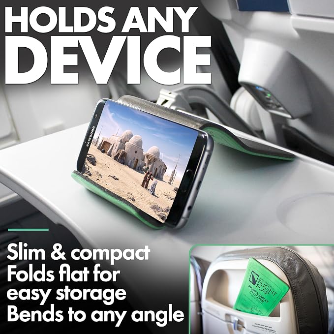 Foldable Airplane Phone Holder, Travel Phone Stand, Green | Use this flexible phone stand on a desk, bed, treadmill, office, kitchen counter, car headrest, or airplane seat back - Image 4