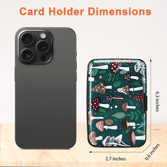 Mayski Credit Card Holder for Women RFID Blocking Wallet, Mushroom | Card Wallets for Women Small Mini Business Metal Accordion Aluminum Alloy Hard Case for Men - Image 5