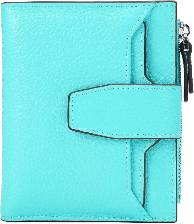 Women's RFID Blocking Leather Small Compact Bi-fold Zipper Pocket Wallet Card Case Purse with id Window by AINIMOER