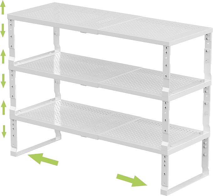 Jojocross Expandable Adjustable Stackable Kitchen Organizer, Spice Rack,Metal Pantry Storage Shelves Racks,Counter Shelf for Cabinets, Countertop, Cupboard (3 Packs/Medium/White) by JOJOCROSSHIGHQUALITYLIFE