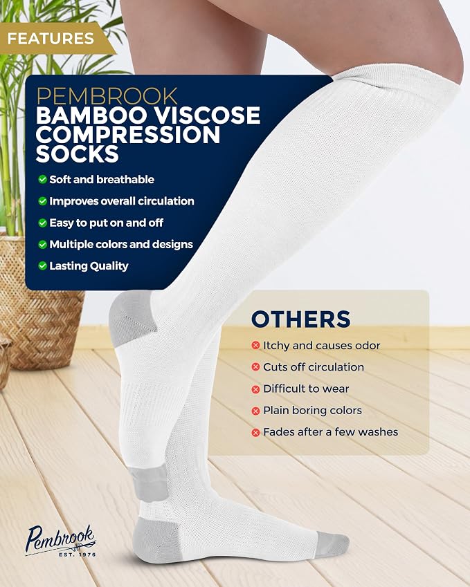 Pembrook® Bamboo Viscose Light Compression Socks - 3 Pairs | 8-15 mmhg Compression Socks | Knee High Comfort Support Socks - Image 4