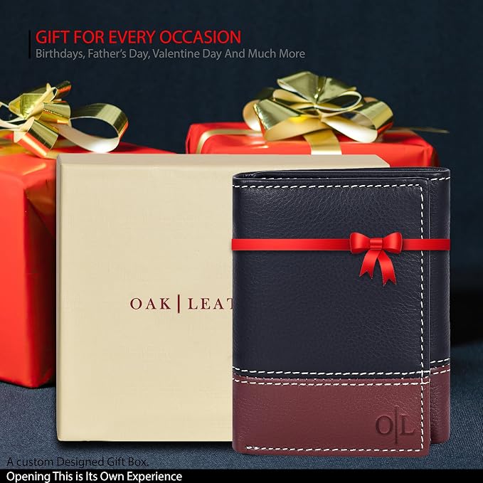 Real Leather Mens Trifold Wallet RFID Blocking Slim Minimalist Front Pocket - Thin & Stylish with ID Window in Gift Box - Image 7