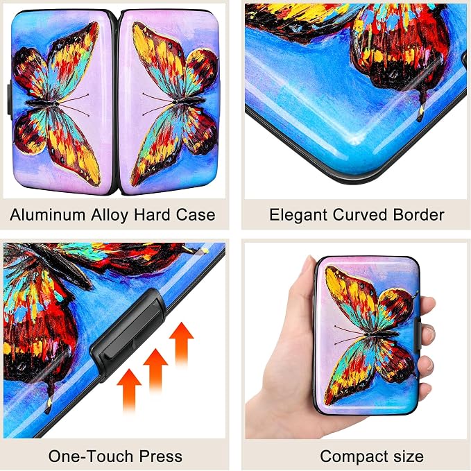 RFID Blocking Credit Card Protector Aluminum ID Case Hard Shell Business Card Holders Metal Wallet for Men or Women (One Butterfly) - Image 3