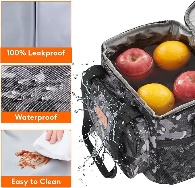Lifewit Medium Lunch Bag, Insulated Lunch Box, Soft Cooler Cooling Tote for Adult Men Women, Black Camo 12-Can (9L) - Image 5