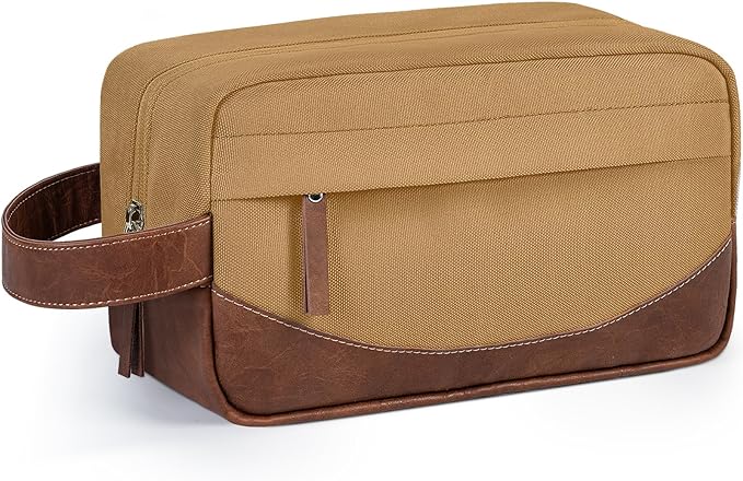 Travel Toiletry Bag for Men, Hanging Toiletry Organizer, Water Resistant Shaving Kit with Large Capacity for Travel Accessories (Brown, Medium) by Ezday