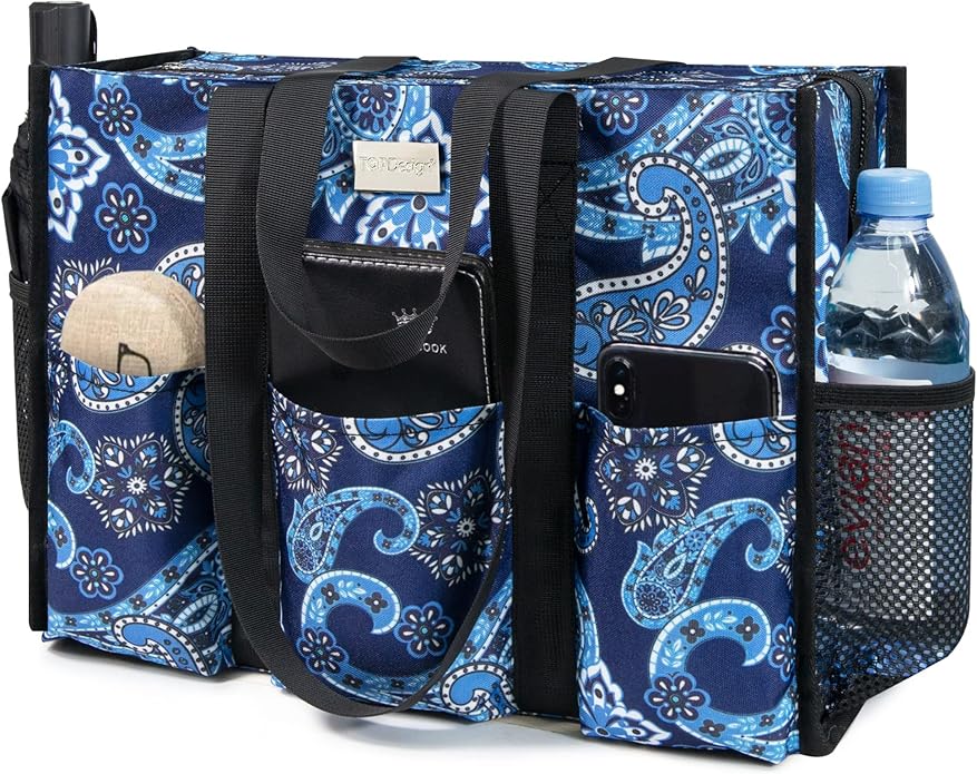 TOPDesign Utility Water Resistant Tote Bag with 13 Pockets, Top Zipper Closure & Thick Bottom Support, for Working Women by TOPDesign