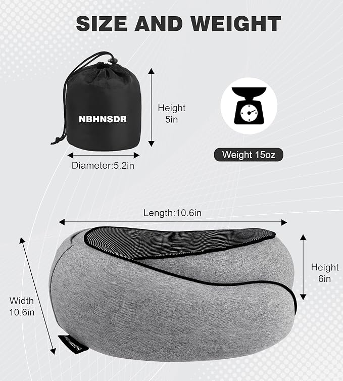 Travel Neck Pillow, Newly Upgraded Hooded Neck Pillow , 100% Pure Memory Foam Travel Pillow for Flight Headrest Sleep,Portable Aircraft Accessory,Suitable for use in Plane/Car/Office(Light grey) - Image 2