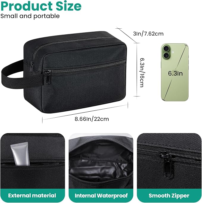 Travel Toiletry bag for Women and Men,Small Cosmetic Bag Hanging Lightweight Makeup Bag Small Tool Bag Travel Organizer accessories for Women Men - Black - Image 3