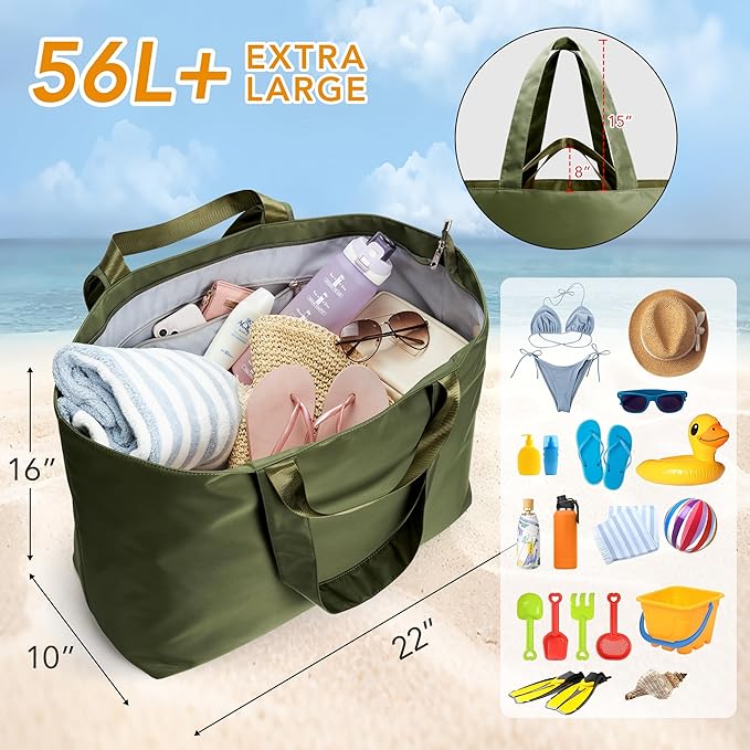 KALIDI 60L Extra Large Beach Tote Oversized Bag Zipper Utility Weekender | Anti Splash Huge Foldable Lightweight Duffle Carrier for Vacation Travel Shopping Reusable Grocery Organize - Image 5