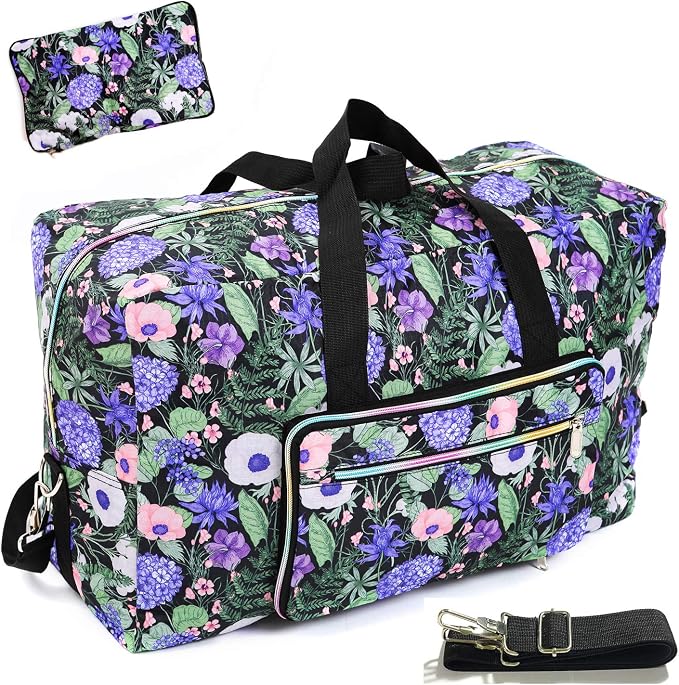 22" Foldable Large Travel Duffel Duffle Bag Sports Gym Tote Bag For Women Overnight Carryon Weekend Bag Shoulder Bag Water Resistant by Unknown
