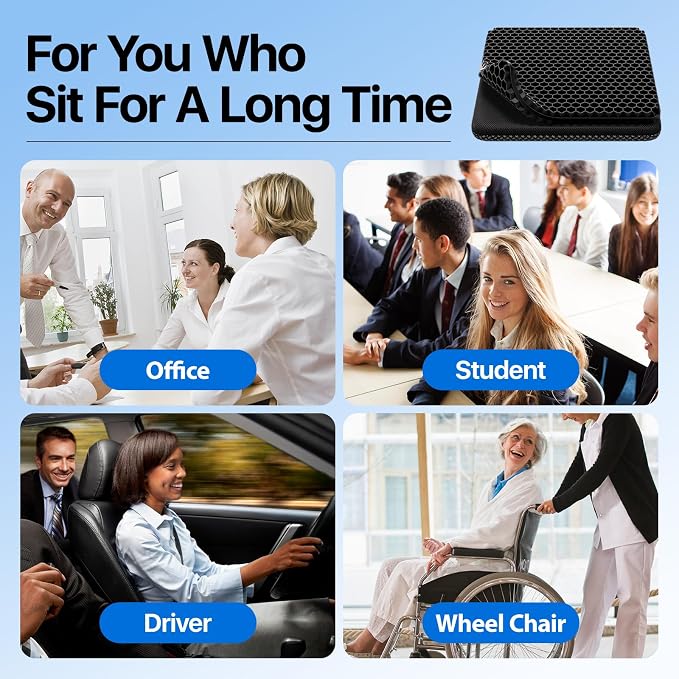 Gel Seat Cushion, Cooling Honeycomb Design for Office Chair Car Wheelchair | Cool & Breathable, Soft & Comfortable - Image 7