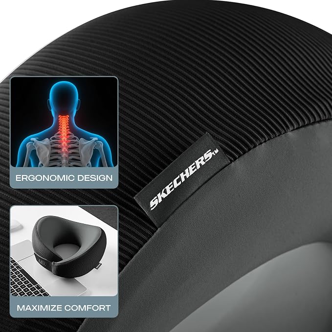 Skechers Men's Memory Foam Neck Pillow, Comfortable & Breathable Travel Pillow,Neck Pillow Airplane for Travel, Car Rides, Home, and Office Use, Ergonomic Design for Men and Women,Black - Image 8