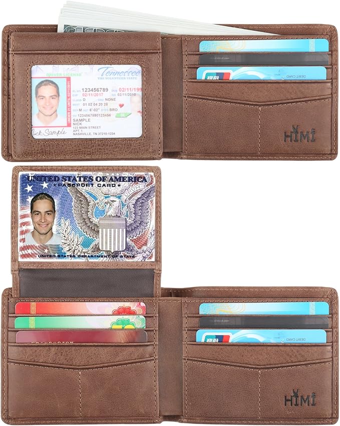 HIMI Wallet for Men-Genuine Leather RFID Blocking Bifold Stylish Wallet With 2 ID Window by WelcometoHIMI