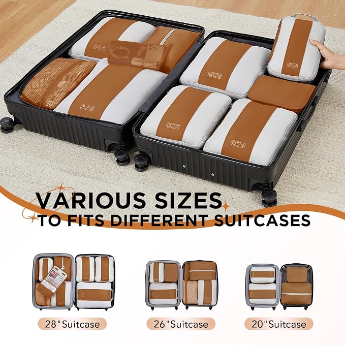 OlarHike 10 Set Compression Packing Cubes for Travel Essentials,Compressible Expandable Space Saver Bags for Organizing Clothes,Luggage Suitcase Garment Bags with Over 1000 pcs Mesh Holes(Brown) - Image 8