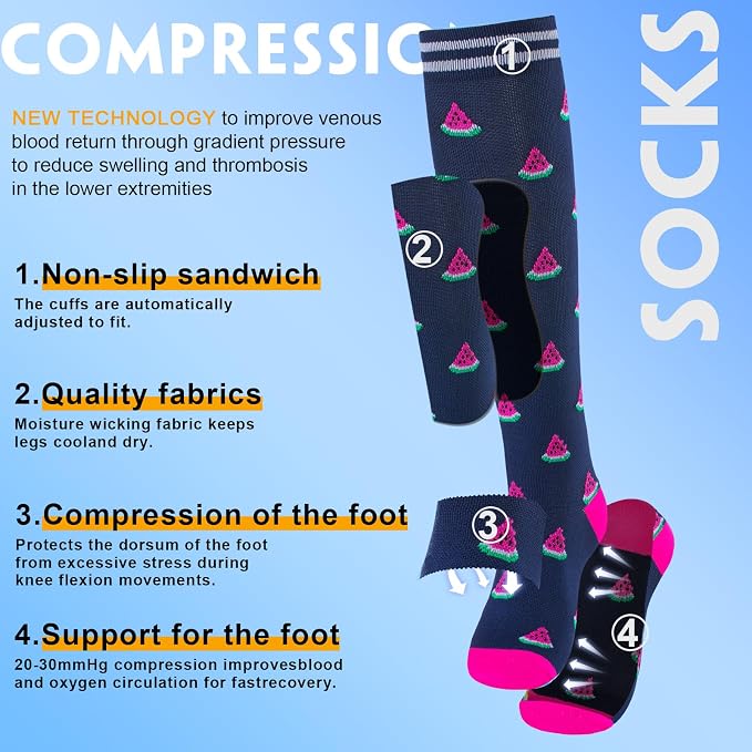 cerpite Compression Socks for Women & Men 6 Pairs Knee High Compression Socks 20-30 mmhg Best for Running,Nurse,Travel - Image 3