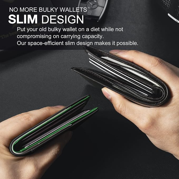 GSOIAX Slim Wallet for Men Rfid Blocking Leather Bifold Front Pocket Carbon Fiber Men's Money Clips Credit Card Holder With Gift Box - Image 3