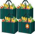 WISELIFE Reusable Grocery Bags, Foldable, Lasting Use, 35L, 4 Pack, Green | Large Shopping Bags with Reinforced Stitching, Water-Resistant Grocery Totes for Kitchen, Market, Car Trunk, Picnic by WiseLife