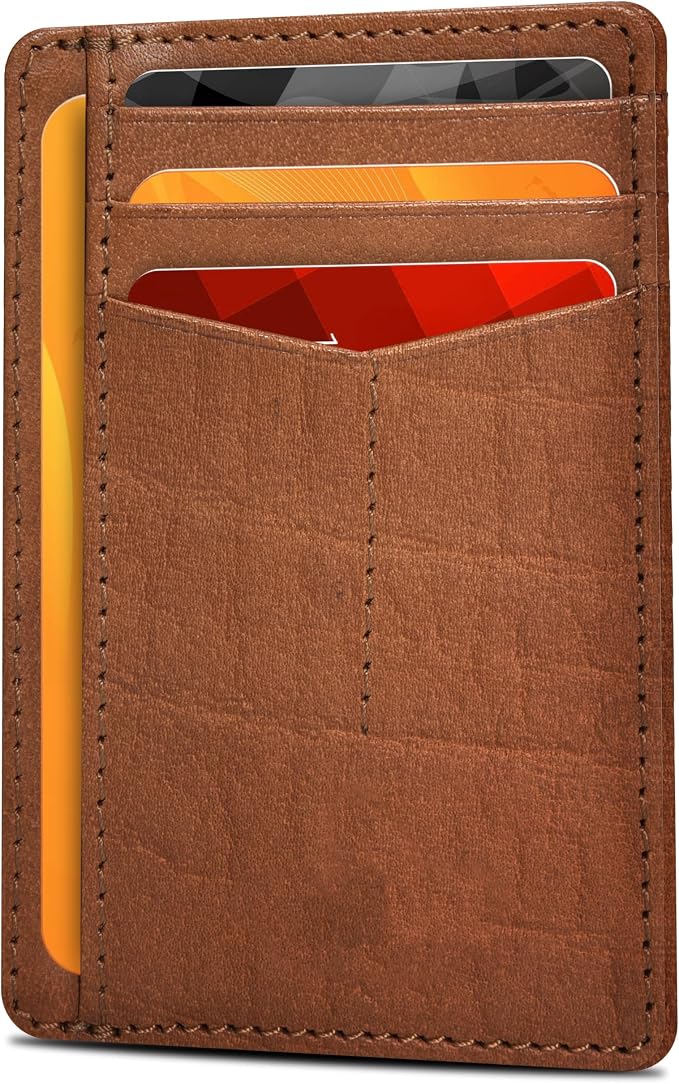 Slim Minimalist RFID Leather Wallet, Front Pocket Card Holder, Dark Cognac by OakLeathers