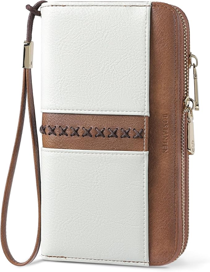 BOSTANTEN Wristlet Wallets for Women RFID Large Capacity Clutch Wallet | 24 Card Slots, 2 Zipper Pockets, Phone ＆ Card Holder, Zip Around, Hand Strap, Vegan Leather, Great Gifts by BOSTANTEN