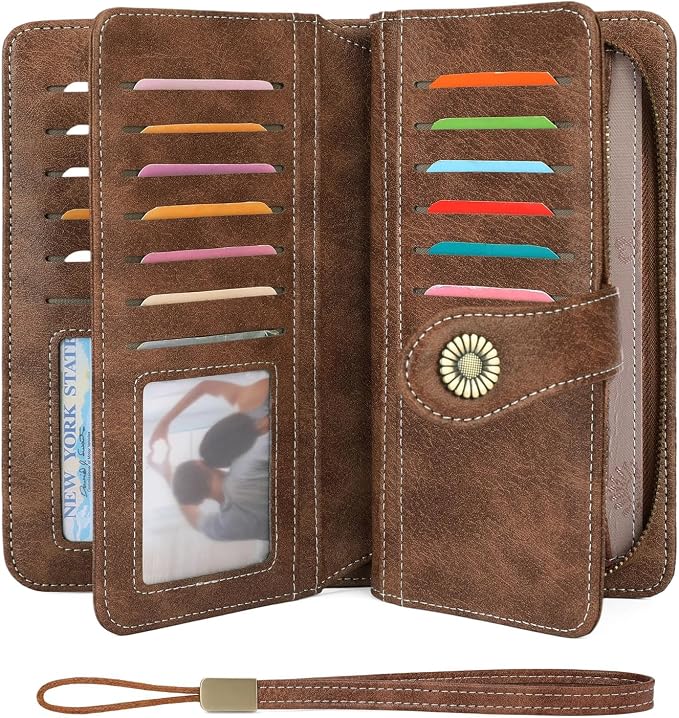 Wallets for Women Trifold Wristlet Wallets Large Capacity RFID Blocking Ladies Purse Credit Card Holder - Image 2