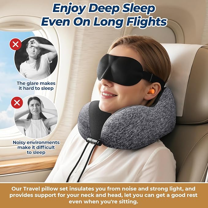 ExploreBliss Travel Pillow, 2 Pack Travel Pillows for Sleeping Airplane, Removable Cover Neck Pillow with Adjustable Clasp, Memory Foam Neck Pillow Set (Dark Grey*2) | Travel Pillows for Airplanes, Neck Pillow Airplane, Memory Foam Neck Pillow Set with... - Image 5