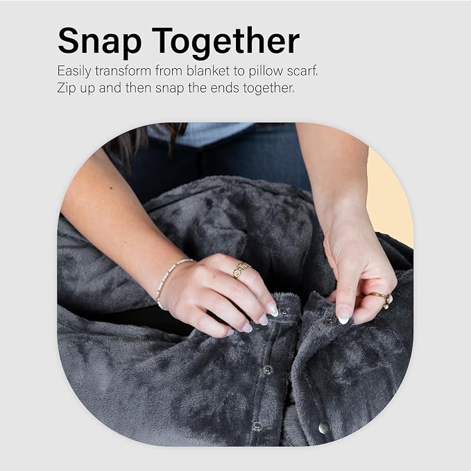 NAPRO 3‑in‑1 Travel Blanket Pillow Scarf – Convertible 50×80″ Blanket, 12×16″ Pillow, 80″ Infinity Neck Pillow – Lightweight, Plush – Gray - Image 6
