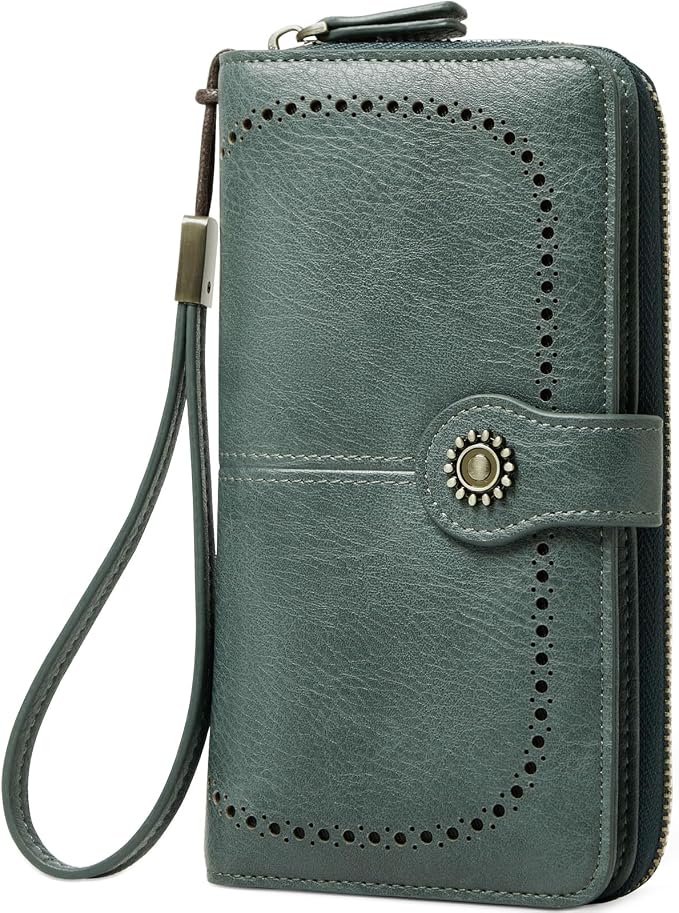 TFKGS Wallet for Women RFID Blocking Leather Large Capacity Card Holder Ladies Phone Clutch Travel Long Purse Wristlet | RFID Blocking by TFKGS